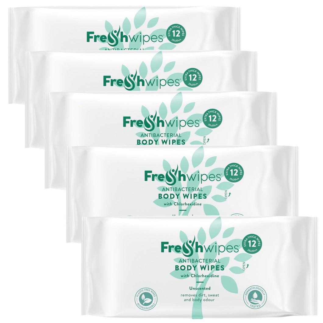 Unscented: 5 x packs FreshWipes Body Wipes