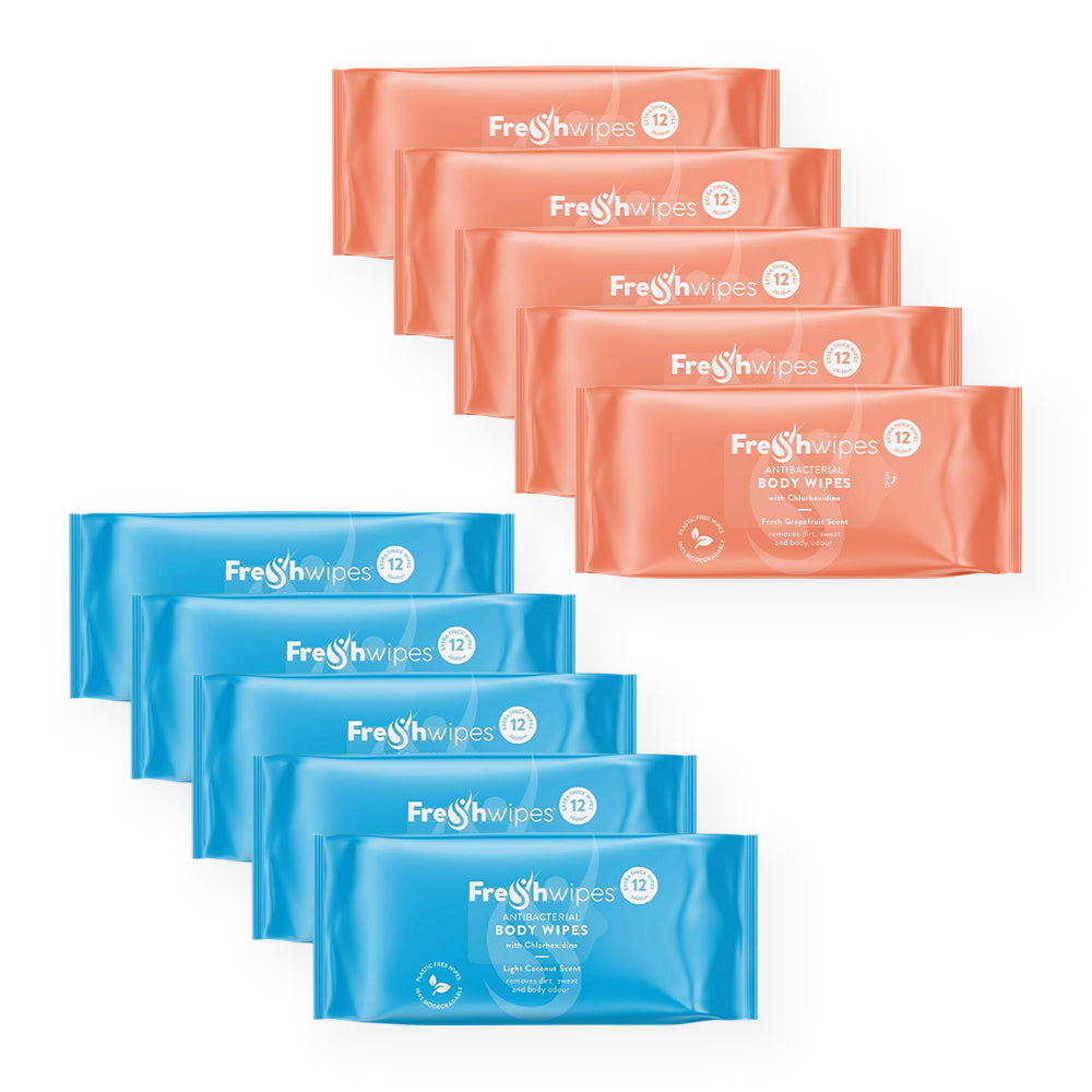 Double scent: 10 x packs of FreshWipes Body Wipes
