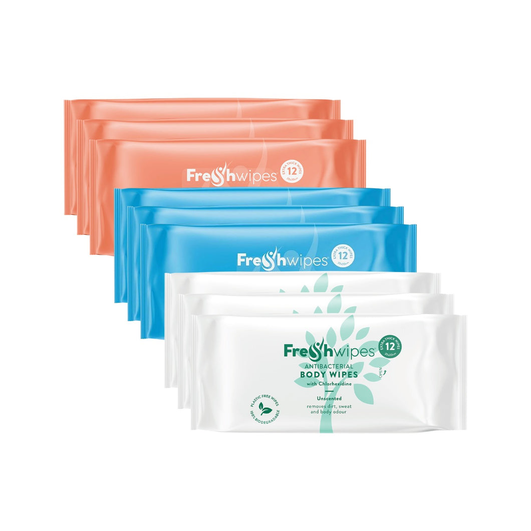 Triple Scent: 9 x packs of FreshWipes Body Wipes