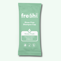 FreshWipes Ocean Fresh no-rinse shampoo cap — wash hair without water, light ocean scent, ideal for post-surgery and travel