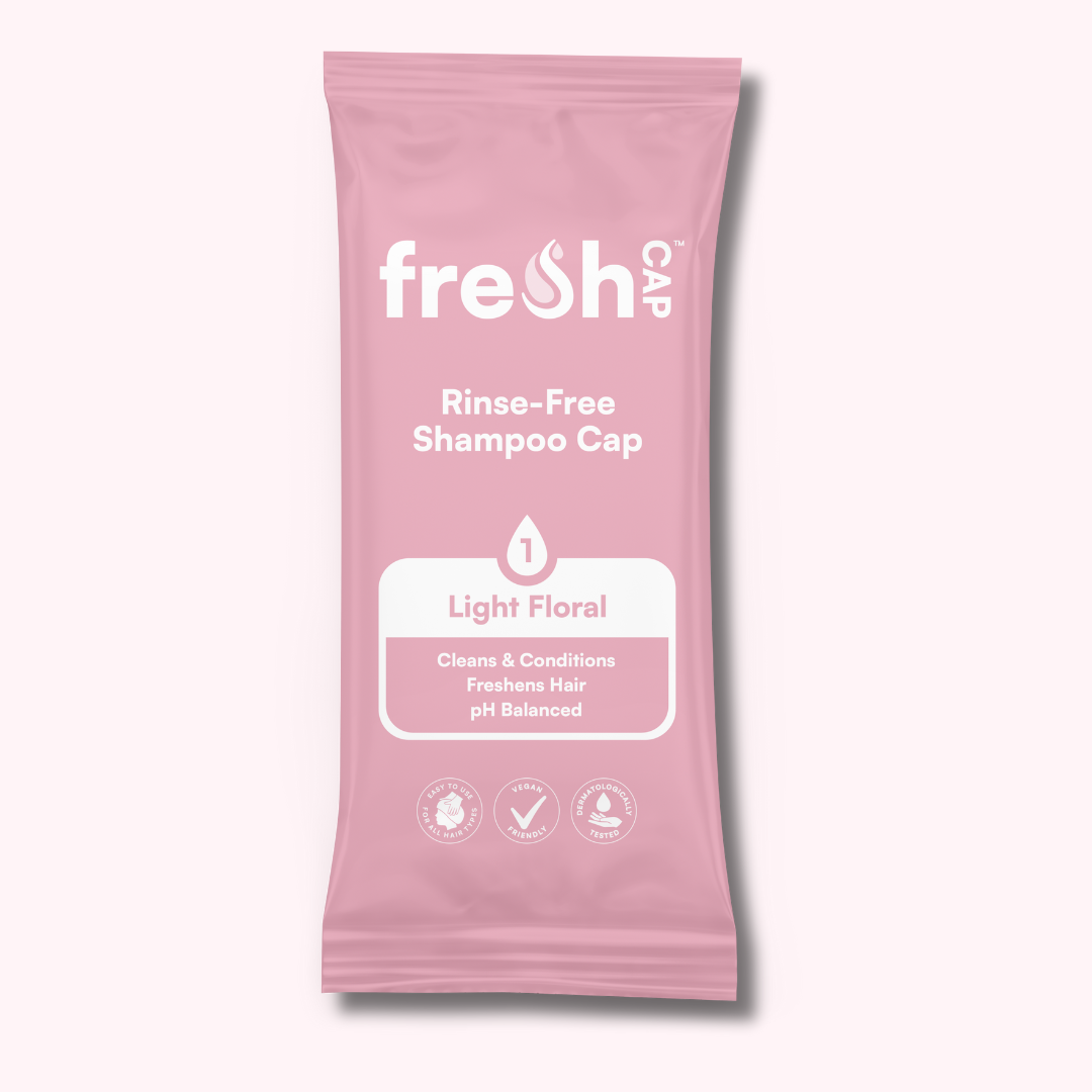 FreshWipes light floral no-rinse shampoo cap — wash hair without water, perfect for post-surgery and travel