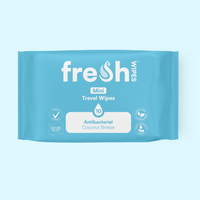 FreshWipes Coconut Breeze mini travel wipes — pocket-sized body wipes with tropical coconut scent