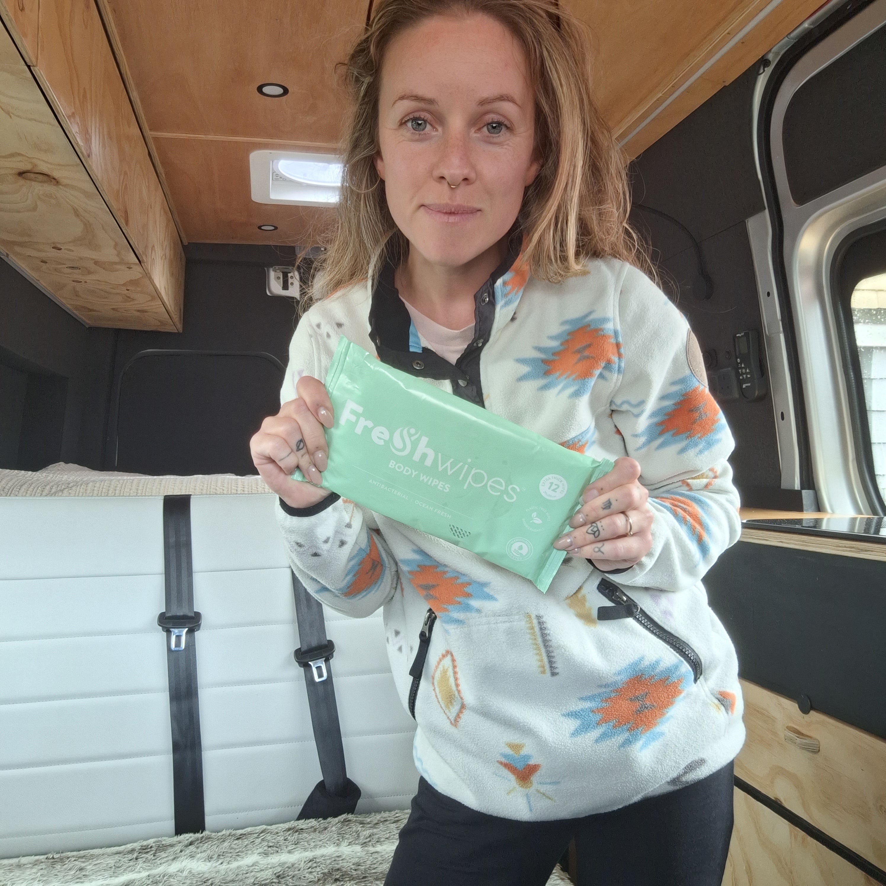 jasmin glover with ocean fresh body wipes