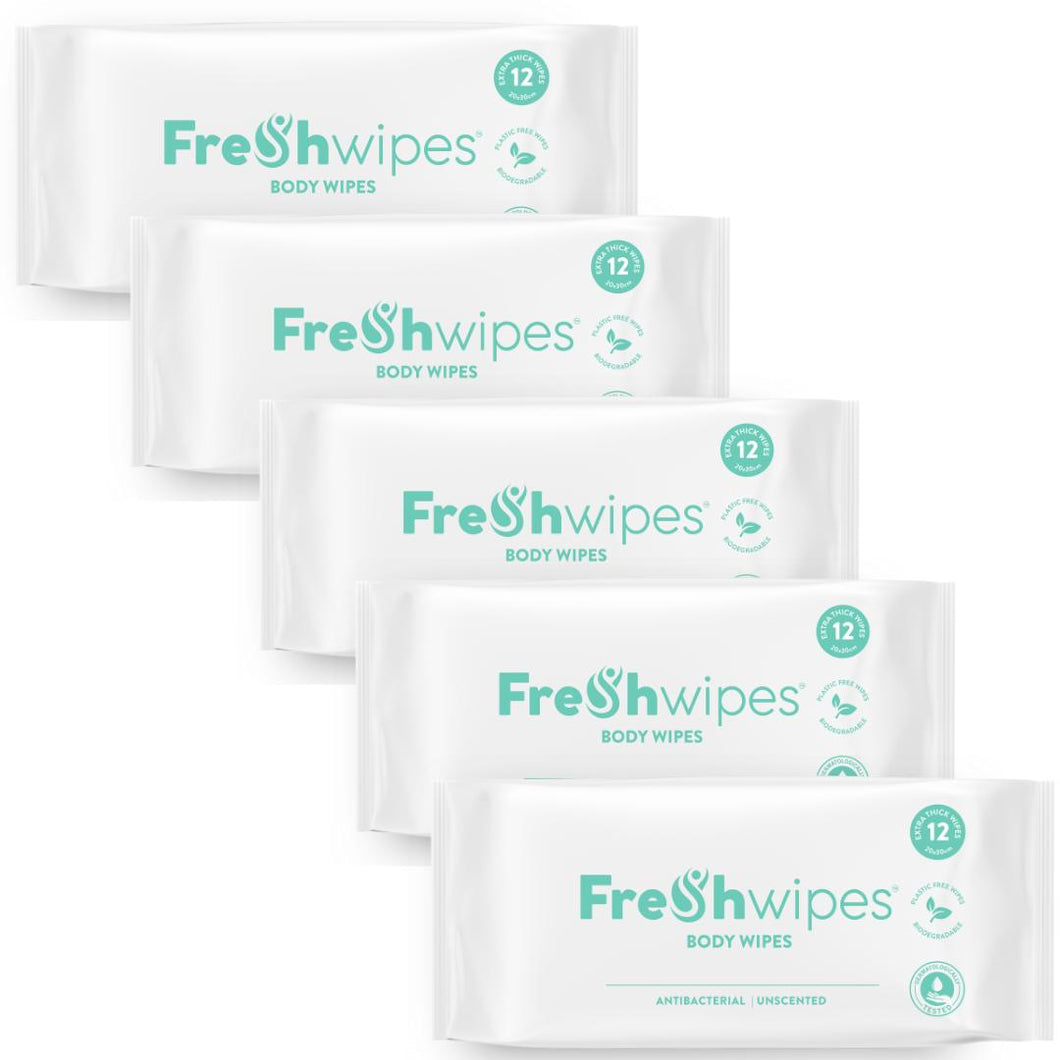 Unscented: 5 x packs FreshWipes Body Wipes